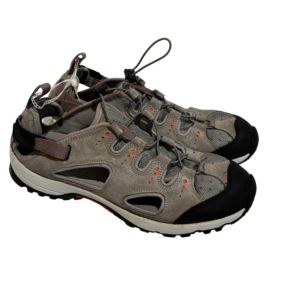 Lands End Mens Water Hiking closed‎ toe Sandals Gray Suede Mesh Bungee  Size 10D